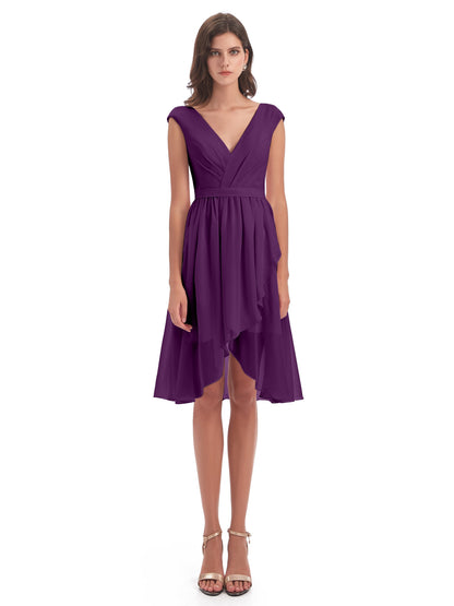 Renee Knee Length V-Neck Chiffon Bridesmaid Dresses