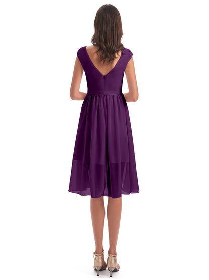 Renee Knee Length V-Neck Chiffon Bridesmaid Dresses