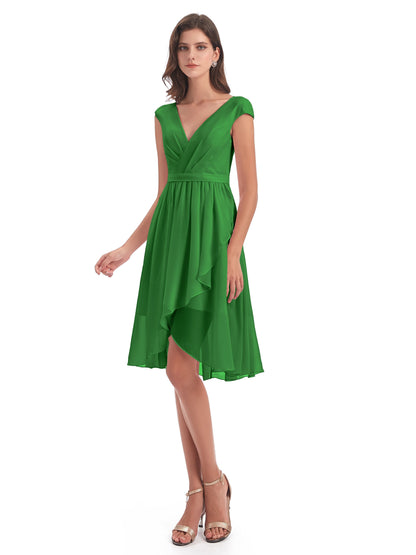 Renee Knee Length V-Neck Chiffon Bridesmaid Dresses