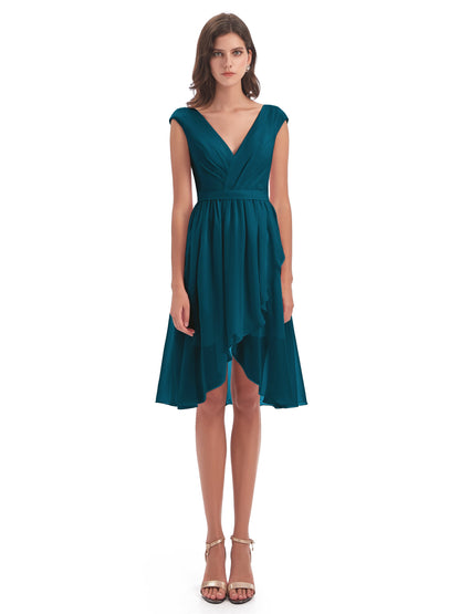 Renee Knee Length V-Neck Chiffon Bridesmaid Dresses