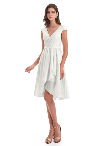 Renee Knee Length V-Neck Chiffon Bridesmaid Dresses