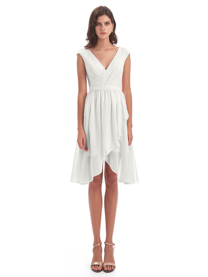 Renee Knee Length V-Neck Chiffon Bridesmaid Dresses