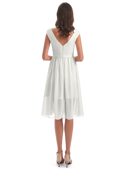 Renee Knee Length V-Neck Chiffon Bridesmaid Dresses