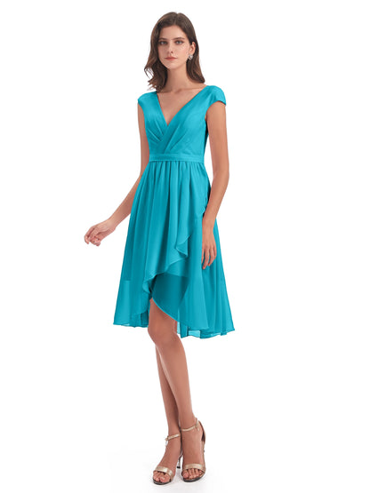 Renee Knee Length V-Neck Chiffon Bridesmaid Dresses