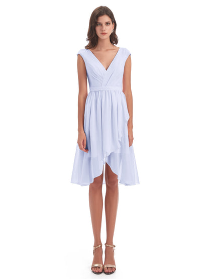 Renee Knee Length V-Neck Chiffon Bridesmaid Dresses
