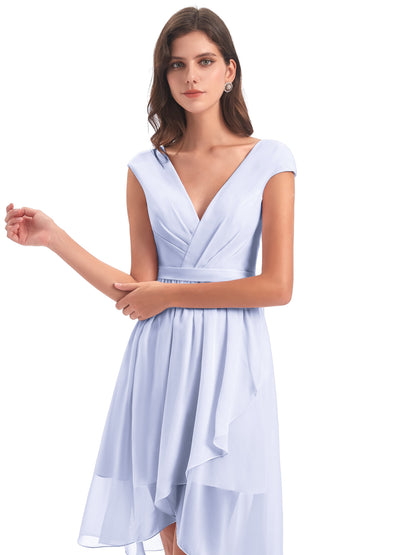Renee Knee Length V-Neck Chiffon Bridesmaid Dresses