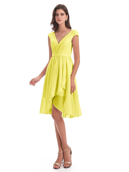 Renee Knee Length V-Neck Chiffon Bridesmaid Dresses