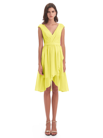 Renee Knee Length V-Neck Chiffon Bridesmaid Dresses