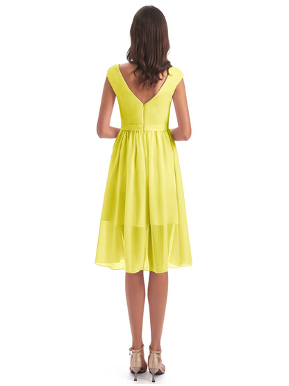 Renee Knee Length V-Neck Chiffon Bridesmaid Dresses