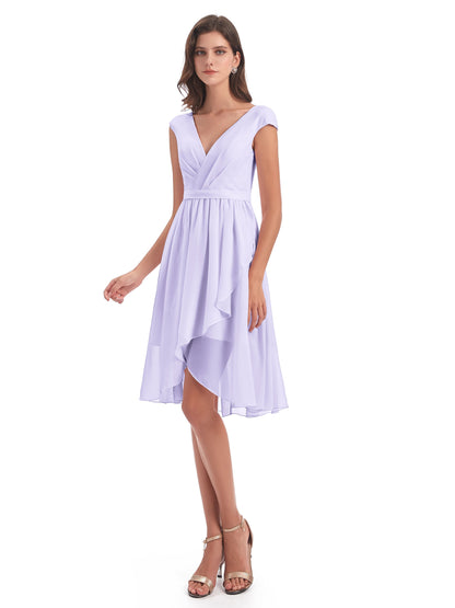 Renee Knee Length V-Neck Chiffon Bridesmaid Dresses