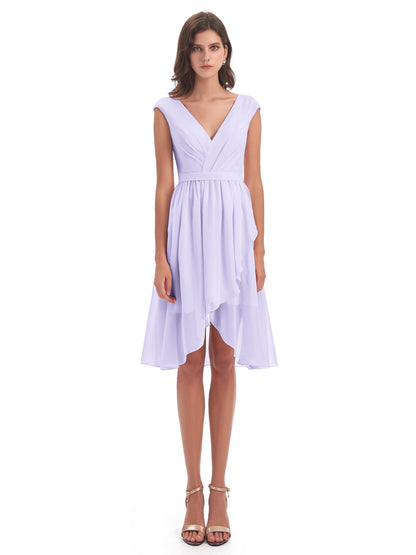 Renee Knee Length V-Neck Chiffon Bridesmaid Dresses