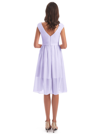 Renee Knee Length V-Neck Chiffon Bridesmaid Dresses