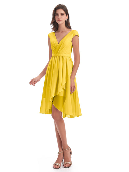 Renee Knee Length V-Neck Chiffon Bridesmaid Dresses