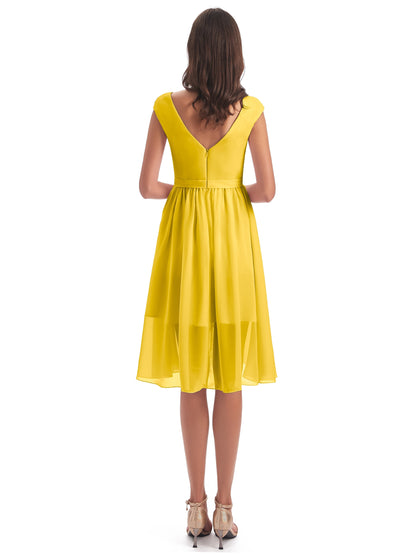 Renee Knee Length V-Neck Chiffon Bridesmaid Dresses