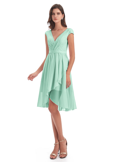 Renee Knee Length V-Neck Chiffon Bridesmaid Dresses