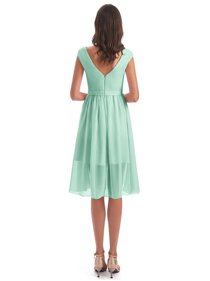 Renee Knee Length V-Neck Chiffon Bridesmaid Dresses
