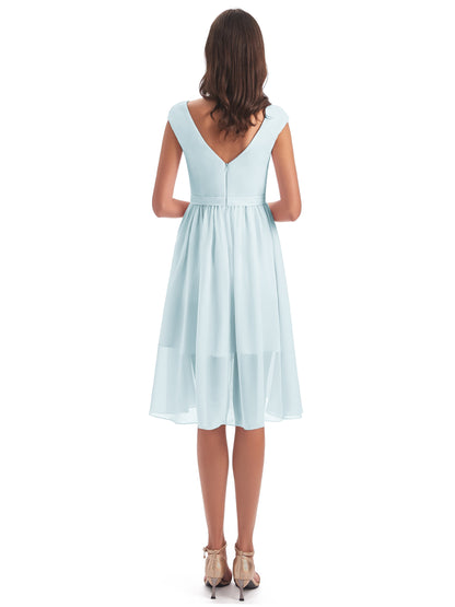 Renee Knee Length V-Neck Chiffon Bridesmaid Dresses
