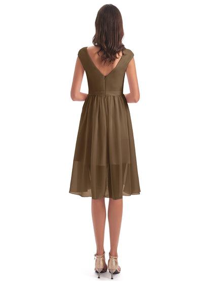 Renee Knee Length V-Neck Chiffon Bridesmaid Dresses