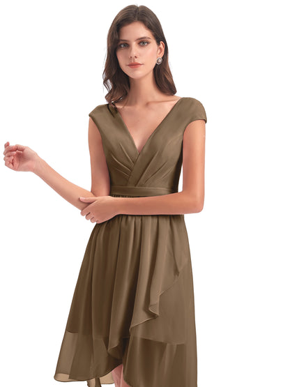 Renee Knee Length V-Neck Chiffon Bridesmaid Dresses
