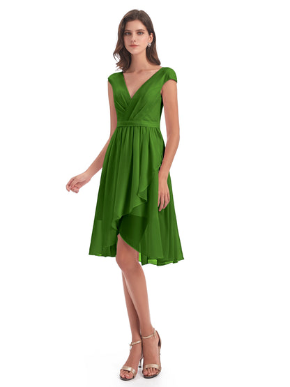 Renee Knee Length V-Neck Chiffon Bridesmaid Dresses