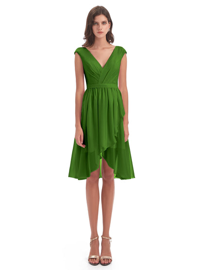 Renee Knee Length V-Neck Chiffon Bridesmaid Dresses