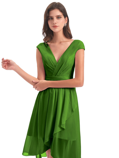 Renee Knee Length V-Neck Chiffon Bridesmaid Dresses