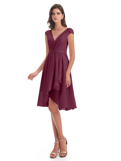 Renee Knee Length V-Neck Chiffon Bridesmaid Dresses