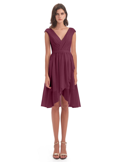 Renee Knee Length V-Neck Chiffon Bridesmaid Dresses