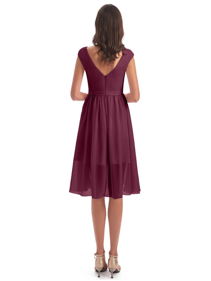 Renee Knee Length V-Neck Chiffon Bridesmaid Dresses