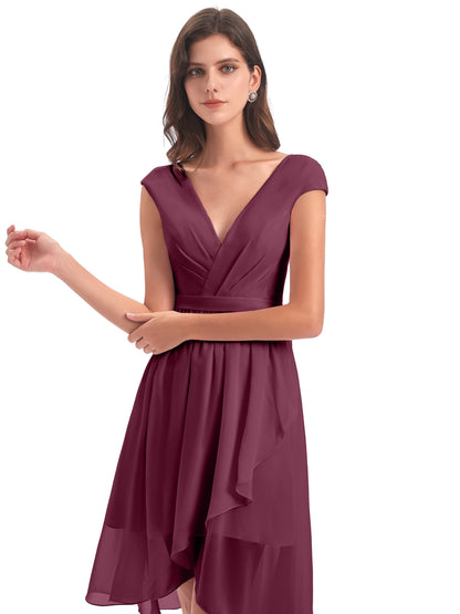 Renee Knee Length V-Neck Chiffon Bridesmaid Dresses