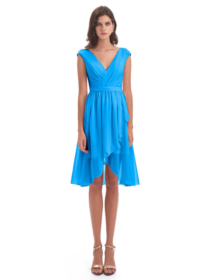 Renee Knee Length V-Neck Chiffon Bridesmaid Dresses