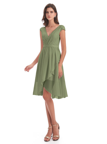 Renee Knee Length V-Neck Chiffon Bridesmaid Dresses