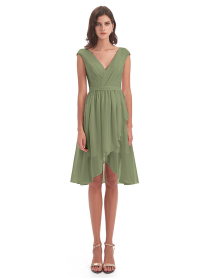 Renee Knee Length V-Neck Chiffon Bridesmaid Dresses