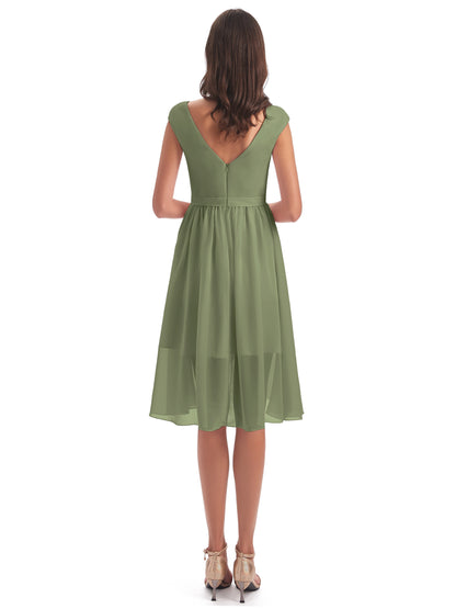 Renee Knee Length V-Neck Chiffon Bridesmaid Dresses