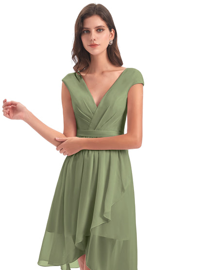 Renee Knee Length V-Neck Chiffon Bridesmaid Dresses