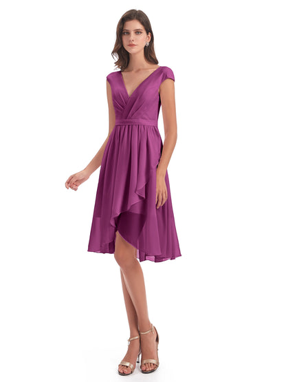 Renee Knee Length V-Neck Chiffon Bridesmaid Dresses