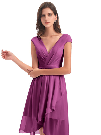 Renee Knee Length V-Neck Chiffon Bridesmaid Dresses