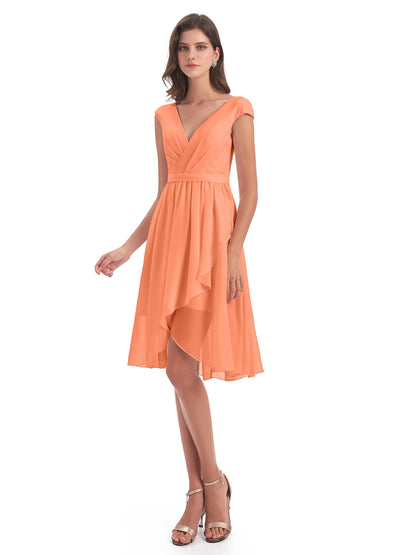 Renee Knee Length V-Neck Chiffon Bridesmaid Dresses