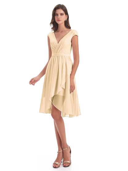 Renee Knee Length V-Neck Chiffon Bridesmaid Dresses