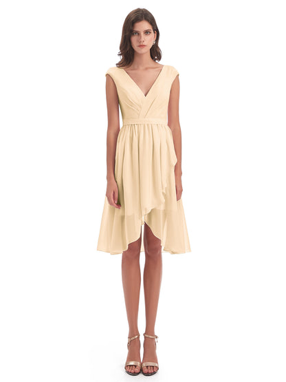 Renee Knee Length V-Neck Chiffon Bridesmaid Dresses