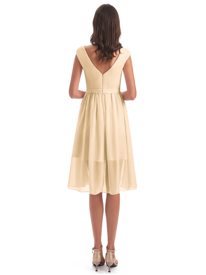 Renee Knee Length V-Neck Chiffon Bridesmaid Dresses