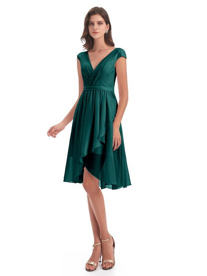 Renee Knee Length V-Neck Chiffon Bridesmaid Dresses