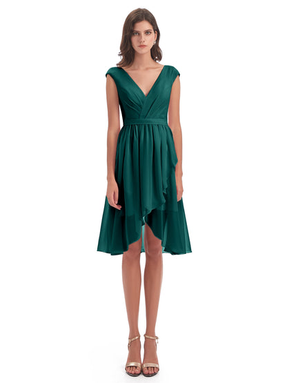 Renee Knee Length V-Neck Chiffon Bridesmaid Dresses
