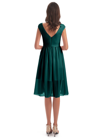 Renee Knee Length V-Neck Chiffon Bridesmaid Dresses