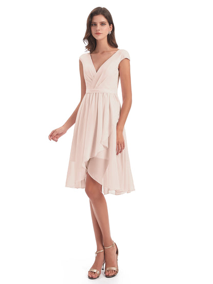 Renee Knee Length V-Neck Chiffon Bridesmaid Dresses