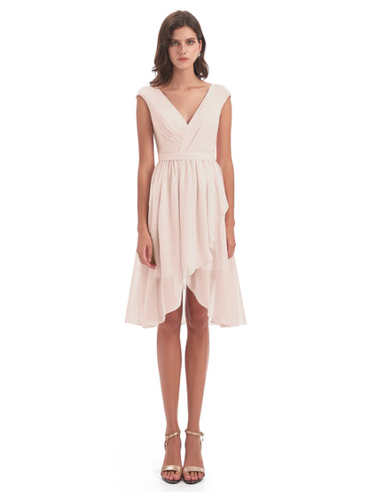 Renee Knee Length V-Neck Chiffon Bridesmaid Dresses