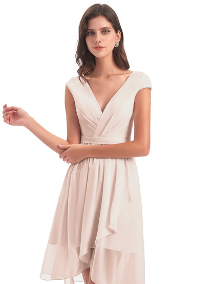 Renee Knee Length V-Neck Chiffon Bridesmaid Dresses