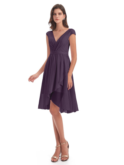 Renee Knee Length V-Neck Chiffon Bridesmaid Dresses
