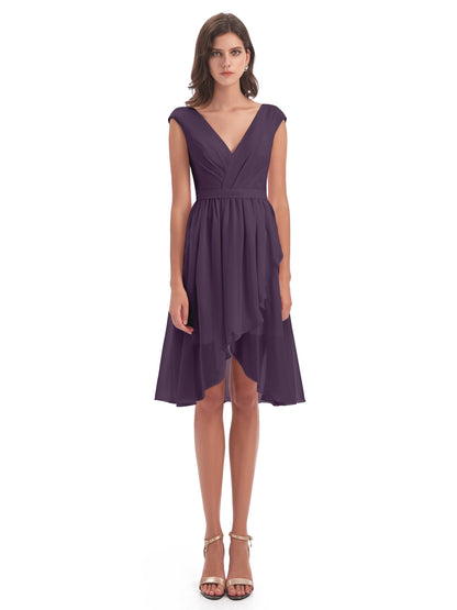 Renee Knee Length V-Neck Chiffon Bridesmaid Dresses