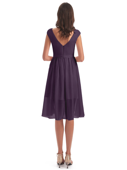 Renee Knee Length V-Neck Chiffon Bridesmaid Dresses
